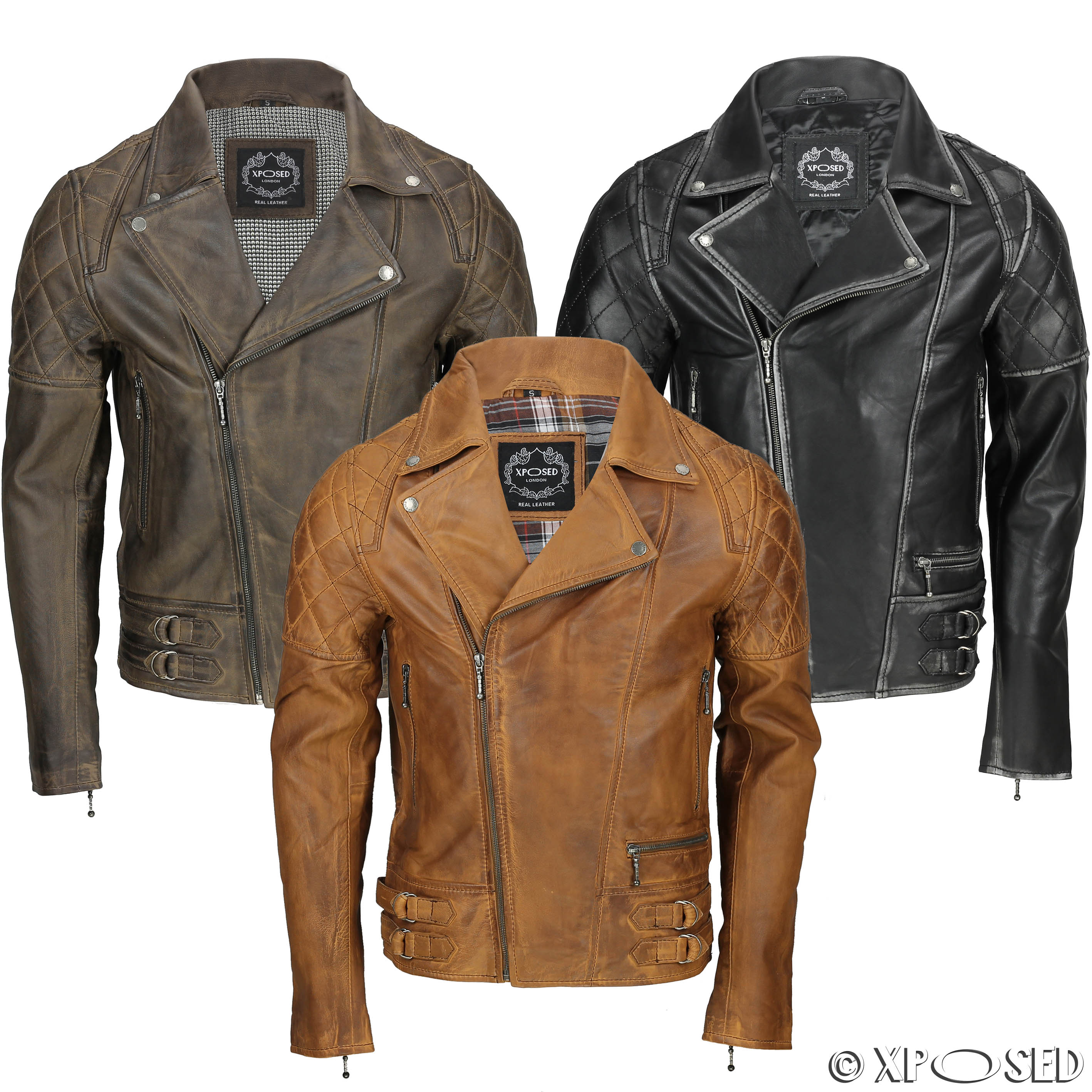 New Mens Vintage Soft Real Leather Biker Jacket In Washed Black Brown Rust Tan Ebay 